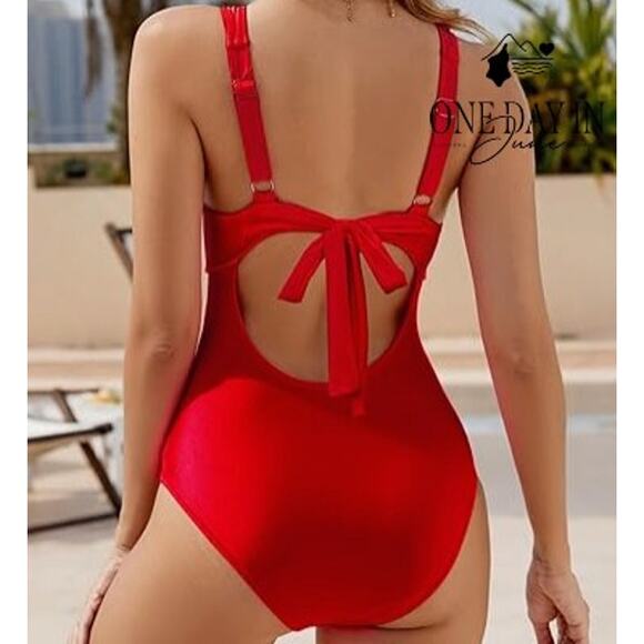 Vimpunec Cut Out Tie Back One Piece Swimsuit Size L - Picture 2 of 7